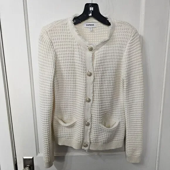 Express Cream Sweater With Gold Buttons, Sz Medium, Excellent Condition - Picture 1 of 5